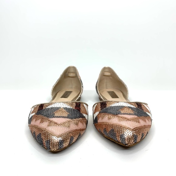 INC Crescent Sequin Boho Southwestern Cutout Closed Toe Flats Rose Gold Gray - Picture 2 of 13